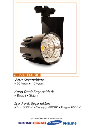 SekaTech 40 Watt Siyah Kasa Gün Işığı 3000 K Led Ray Spot EV Ofis Mağaza Vitrin