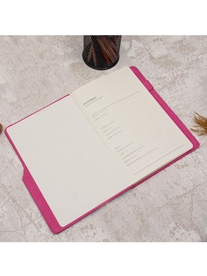 Hediye Rengi İsme Özel Elit Termo Deri Defter + Rubber Roller Kalem Seti Pembe