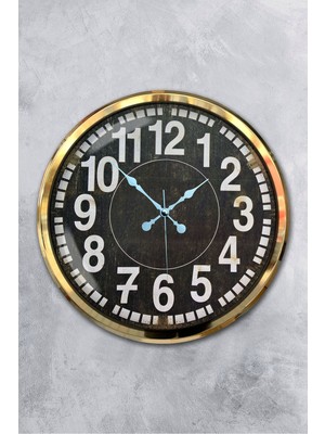 Platin Saat 52 cm Gold Metal Siyah Kadran Duvar Saati