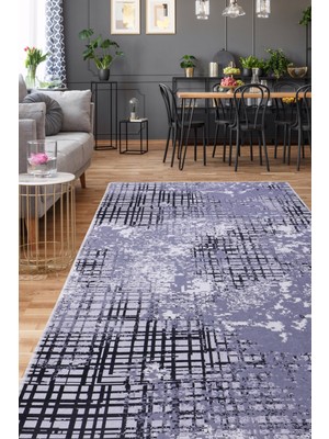 Dijidekor Dijidekor 8881 Gri Siyah Saçaksız Dijital Halı Kaymaz Yıkanabilir Iskandinav Yolluk 160X230