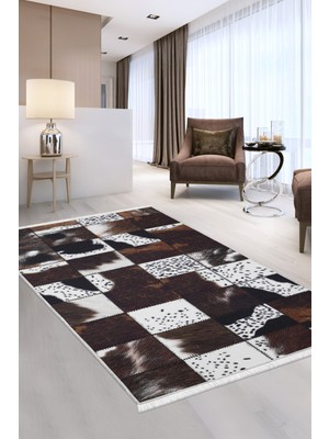 Dijidekor Dijidekor DR01 Kahve Saçaklı Dijital Halı Kaymaz Yıkanabilir İskandinav Yolluk 80X300
