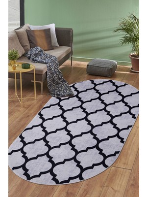 Dijidekor Dijidekor Maça Gri Saçaksız Dijital Oval Halı Kaymaz Yıkanabilir Iskandinav Yolluk 80X300