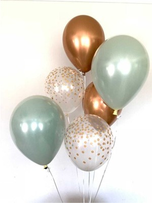 Bal10 Dünyası Krom Gold - Küf Yeşili Şeffaf Konfetili Balon Seti
