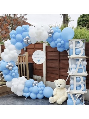 Bal10 Dünyası Krom Gümüş Makaron Mavi Pastel Beyaz Balon Zinciri 100 Adet