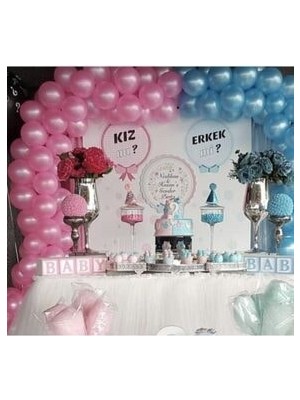 Bal10 Dünyası Metalik Mavi Pembe Balon 50 Adet Zincir Aparatı Cinsiyet Partisi