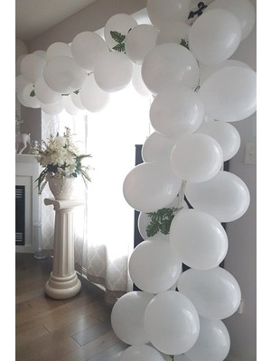 Bal10 Dünyası Pastel Beyaz Balon Düğün Zinciri 50 Adet + 5 mt Balon Zinciri