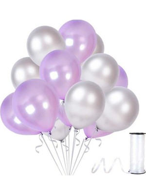 Bal10 Dünyası Lila-Gümüş Metalik Balon 50 Adet+ 5 mt Balon Zinciri