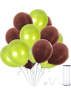 Bal10 Dünyası Kahverengi - Açık Yeşil Metalik Balon 50 Adet+ 5 mt Balon Zinciri