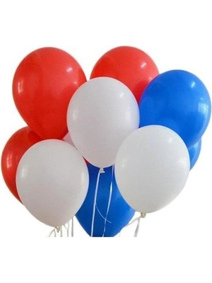 Bal10 Dünyası Kırmızı - Beyaz - Koyu Mavi Metalik Balon 50 Adet+ 5 mt Balon Zinciri