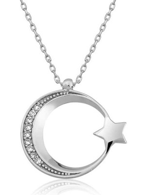 925 Gümüş Ay Yıldız 925 Ayar Gümüş Kolye