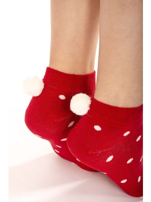 Nbb - Kırmızı Ponponlu Patik Havlu Çorap