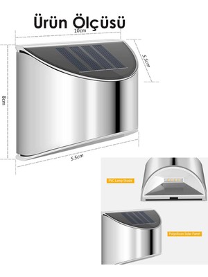 Technosmart 2ADET Solar Metal Tek Taraflı Aplik Duvar Lambası Dekoratif LED Aydınlatma Güneş Enerji