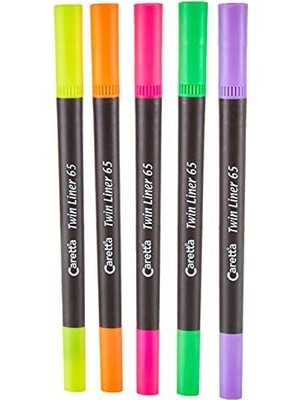 Marka: Caretta Twin Liner 65 Çift Uçlu Keçeli Kalem, 5 Renk, 0.4 Mm/1.00 mmKeçeli Kaleml