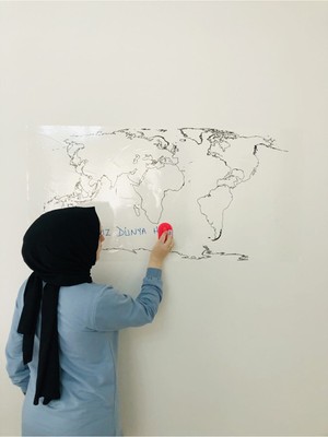 Dilsiz Dünya Haritası Yazı Tahtası Akıllı Kağıt Tahta Statik Tutunabilir Kağıt + Kalem 114X56 cm