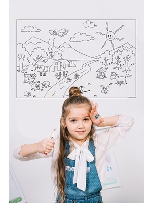 Tutunabilir Kağıt Boyama Çalışması Yazı Tahtası Akıllı Kağıt Tahta Kalem Hediyeli 85X56 cm