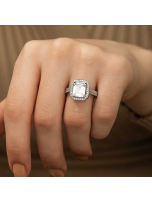 Gumush Gümüş Baget Kare Kadın Yüzük