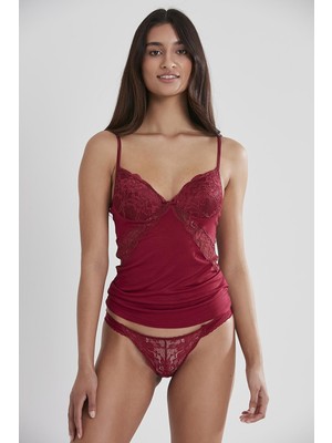 Pierre Cardin Kadın Dantelli Penye Atlet Külot / Kaşkorse Set - 356 Bordo