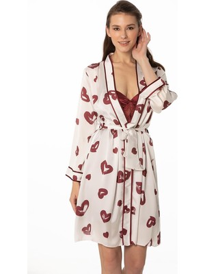 Pierre Cardin Saten Emprime Gecelik & Sabahlık Takım - 2406 Bordo