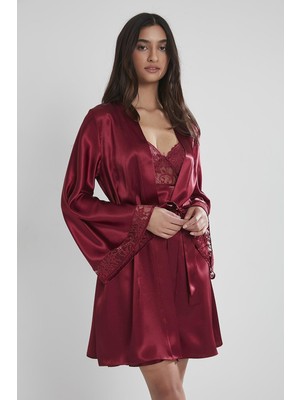 Pierre Cardin Saten Dantelli Gecelik & Sabahlık Takım - 4090 Bordo