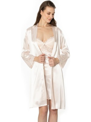 Pierre Cardin Kadın Saten Dantelli Gecelik & Sabahlık Takım - 4050 Inci