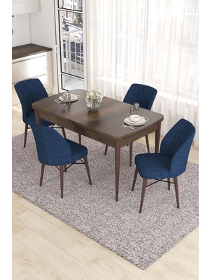 Canisa Concept Eva Serisi, 80 x 132 cm  Açılabilir Mdf Mutfak Masa Takımı, Barok Ahşap Desen Masa ve 4 Sandalye