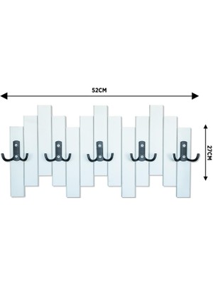 Mavienerji Beyaz Ahşap Duvar ve Kapı Askısı Elbise Askılık Piyano Model 5 Askılı