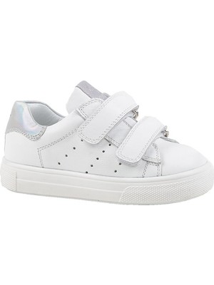 Kids A More Papillon Çift Cırtlı Deri Kız Çocuk Ayakkabı Beyaz-Gümüş