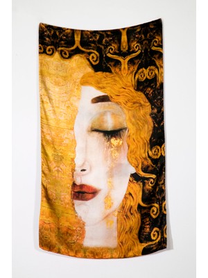 Lila Rosa Gustav Klimt Desenli Saf Ipek Şal