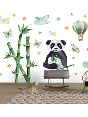 Safari Hayvanları Panda ve Bambular Duvar Sticker Seti