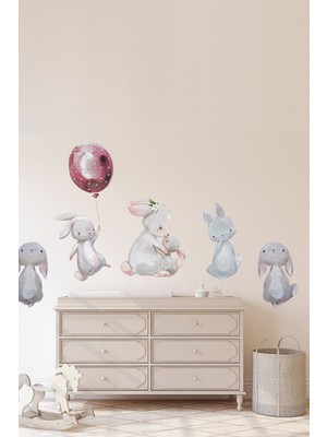 Sevimli Tavşancıklar El Çizimi Çocuk Odası Duvar Sticker Seti