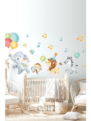 Yavru Hayvanlar ile Eğlenceli Orkestra Baby Shower Duvar Sticker