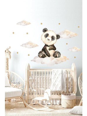 Kt Grup Sevimli Panda Bulutlar ve Yıldızlar Baby Shower Duvar Sticker