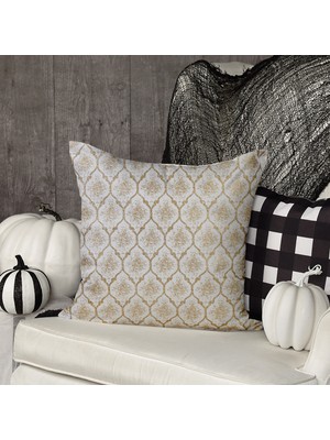 Finezza Melisa Damask Baskılı Duck Kumaş Gold Kırlent 45*45 cm  - 754