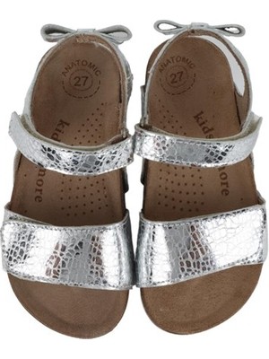 Kids A More Mila Çift Cırtlı Arkası Fiyonk Detaylı Kız Çocuk Sandalet Gümüş