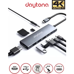 BH09 Type-C To 3* USB 3.0 4K Full Hd HDMI Pd Şarj Sd Tf Kart Okuyucu Aux Kulaklık Çevirici Adaptör
