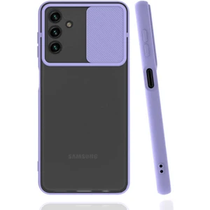 Kzy Samsung Galaxy A13 Kapak Lensi Açılır Kapanır Kamera Korumalı Silikon Kılıf - Lila