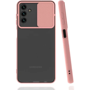 Kzy Samsung Galaxy A13 Kapak Lensi Açılır Kapanır Kamera Korumalı Silikon Kılıf - Pudra