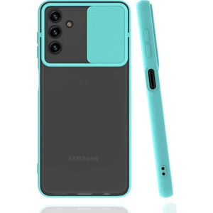 Kzy Samsung Galaxy A13 Kapak Lensi Açılır Kapanır Kamera Korumalı Silikon Kılıf - Turkuaz