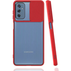 Kzy Samsung Galaxy M52 Kapak Lensi Açılır Kapanır Kamera Korumalı Silikon Kılıf - Kırmızı