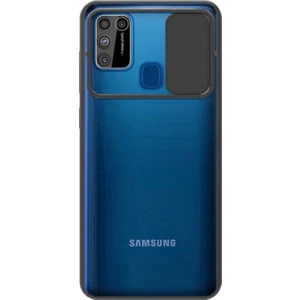Kzy Samsung Galaxy M30S Kapak Lensi Açılır Kapanır Kamera Korumalı Silikon Kılıf - Siyah