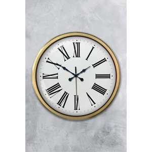Platin Saat 52 cm Eskitme Metal Roma Rakamlı Duvar Saati
