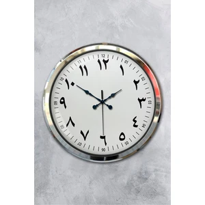 Platin Saat 52 cm Krom Metal Arapça Duvar Saati