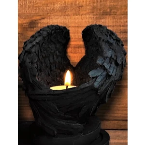 Taş Rüyası Melek Kanatlı Tealight Mumluk Siyah