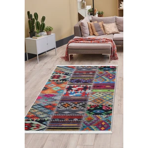 Diji Dekor Dijidekor 9010 Patchwork Temalı Saçaklı Dijital Halı Kaymaz Yıkanabilir Iskandinav Yolluk 160X300