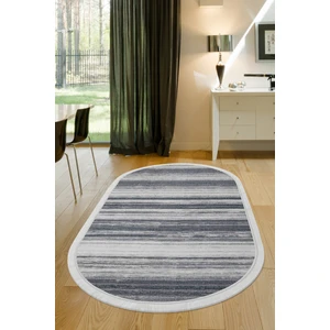Diji Dekor Dijidekor 9026 Gri Saçaklı Dijital Oval Halı Kaymaz Yıkanabilir Iskandinav Yolluk 180X350