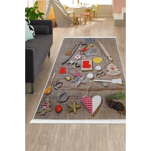 Dijidekor Kahve Mutfak Halısı Saçaklı Dijital Halı Kaymaz Yıkanabilir İskandinav 180 x 290 cm