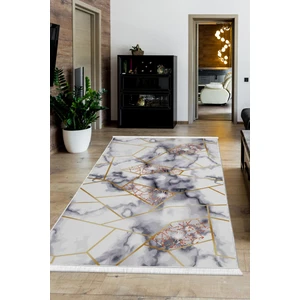 Diji Dekor Dijidekor Gold Kristal Saçaklı Dijital Halı Kaymaz Yıkanabilir İskandinav Yolluk 180X450