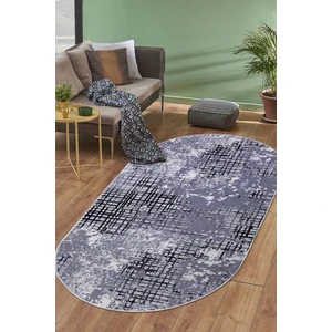 Diji Dekor 8881 Gri Siyah Saçaksız Dijital Oval Halı Kaymaz Yıkanabilir Iskandinav Yolluk 40X60