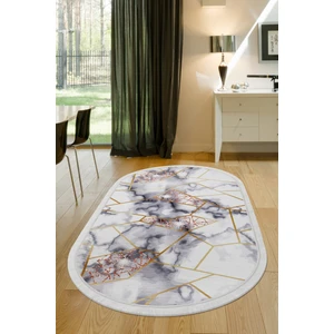 Dijidekor Gold Kristal Saçaklı Dijital Oval Halı Kaymaz Yıkanabilir Iskandinav Yolluk 120X250