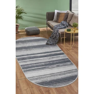 9026 Gri Saçaksız Dijital Oval Halı Kaymaz Yıkanabilir Iskandinav Yolluk 60X550
